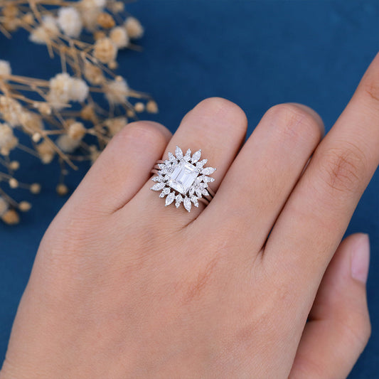 1.6 CT Emerald Cluster Lab Grown Diamond Bridal Set