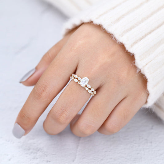 0.84 CT Oval Pave Lab Grown Diamond Bridal Set